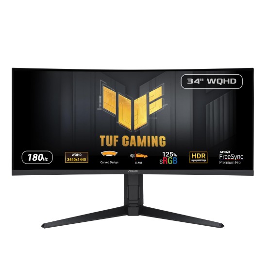 ASUS TUF Gaming 34” 1440P 1500R Curved Monitor (VG34VQL3A) - QHD (3440 x 1440), 180Hz, 1ms, Extreme Low Motion Blur, Freesync Premium Pro, 125% sRGB, DisplayHDR 400, Height Adjustable, 3 year warranty