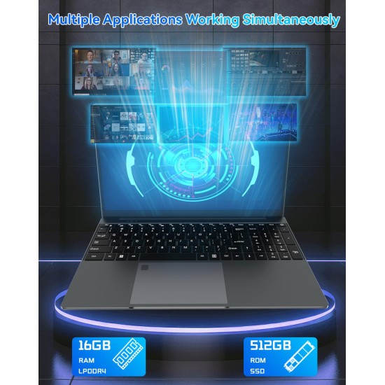 15.6 inch Laptop Computer,16GB RAM LPDDR4 512GB SDD Portable Laptop Computer Cerelon N5095 Processor FHD 1920 * 1080 Laptop PC with Touch ID, WiFi5, BT4.2, USB 3.0