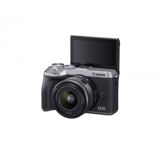 Canon EOS M6 Mark II Mirrorless Digital Compact Camera + EF-M 15-45mm F/3.5-6.3 IS STM + EVF Kit, Silver
