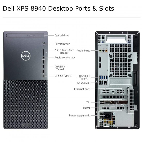 Dell_XPS 8940 Tower Desktop Computer - 10th Gen Intel Core i7-10700 8-Core up to 4.80 GHz CPU, 64GB DDR4 RAM, 1TB SSD + 3TB Hard Drive, GeForce GTX 1650 Graphics, DVD Burner, Windows 10 Home, Black