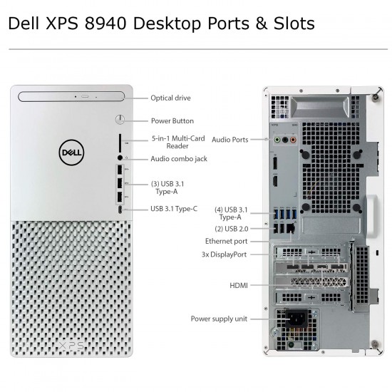 Dell_XPS 8940 Special Edition Desktop + TEKi Wireless Mouse - 10th Gen Intel 10-Core i9-10900K up to 5.3 GHz CPU, 64GB RAM, 4TB SSD + 2TB HDD, NVIDIA_GeForce RTX 2060, DVD Burner, Windows 10, White