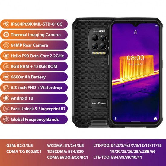 Rugged Smartphone, Ulefone Armor 9 with Endoscope, Thermal Imaging Camera,  Endoscoped Supported, Helio P90 8GB +